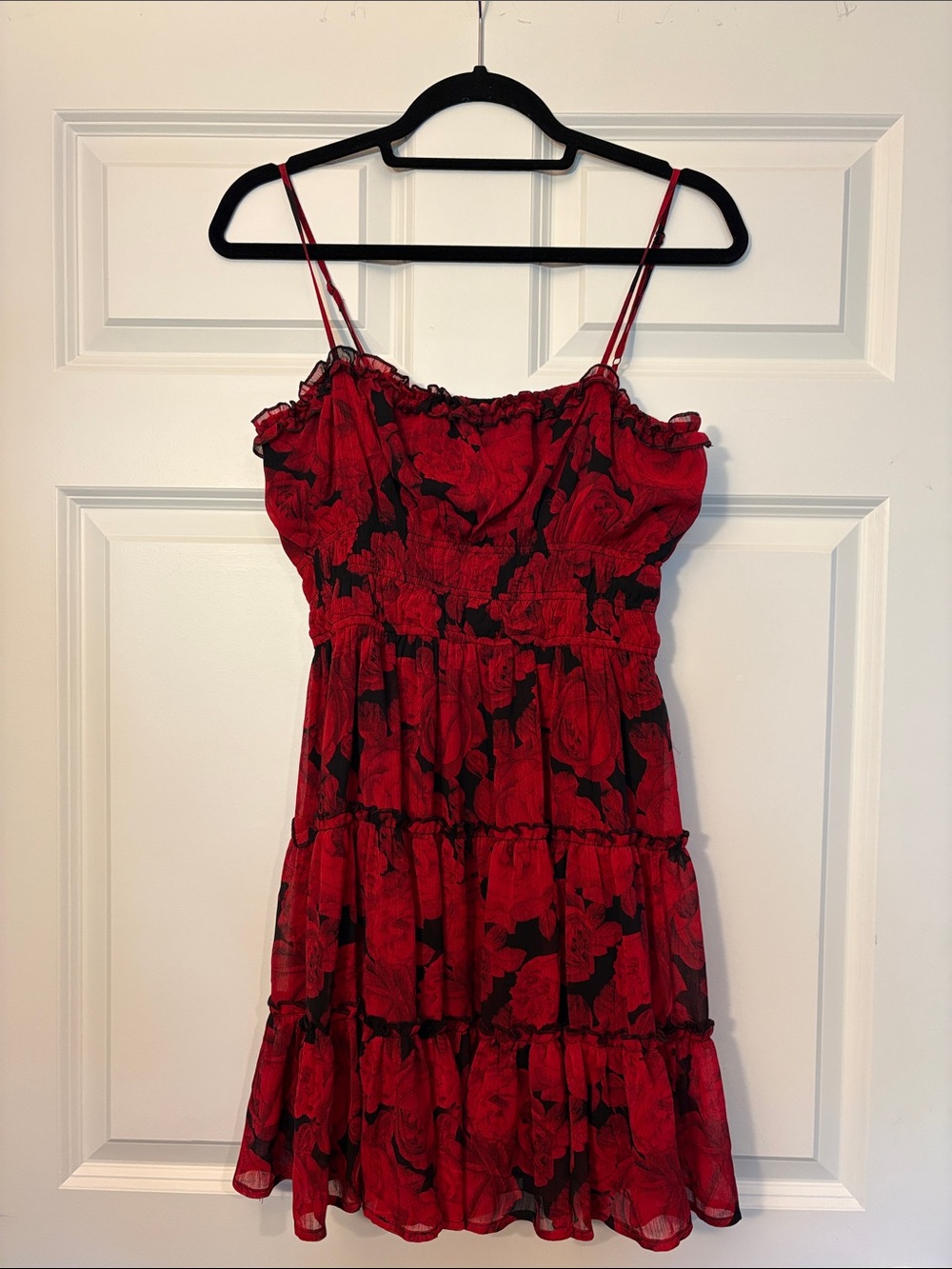 Francesca's Collections Red and Black Floral Tiered Sundress